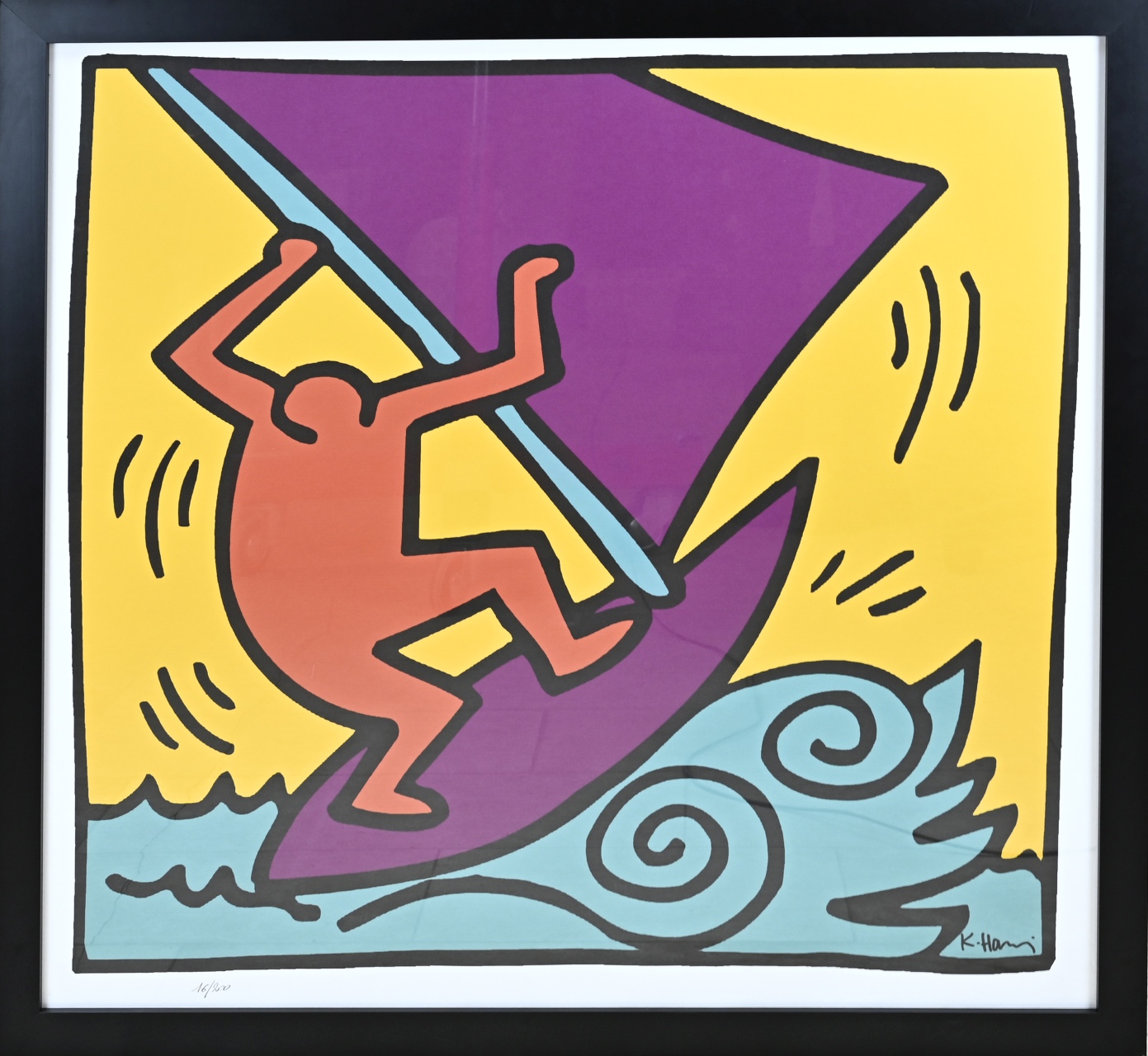 Print after Keith Haring, Man on surfboard