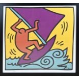 Print after Keith Haring, Man on surfboard