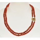Necklace 2 rows of red coral