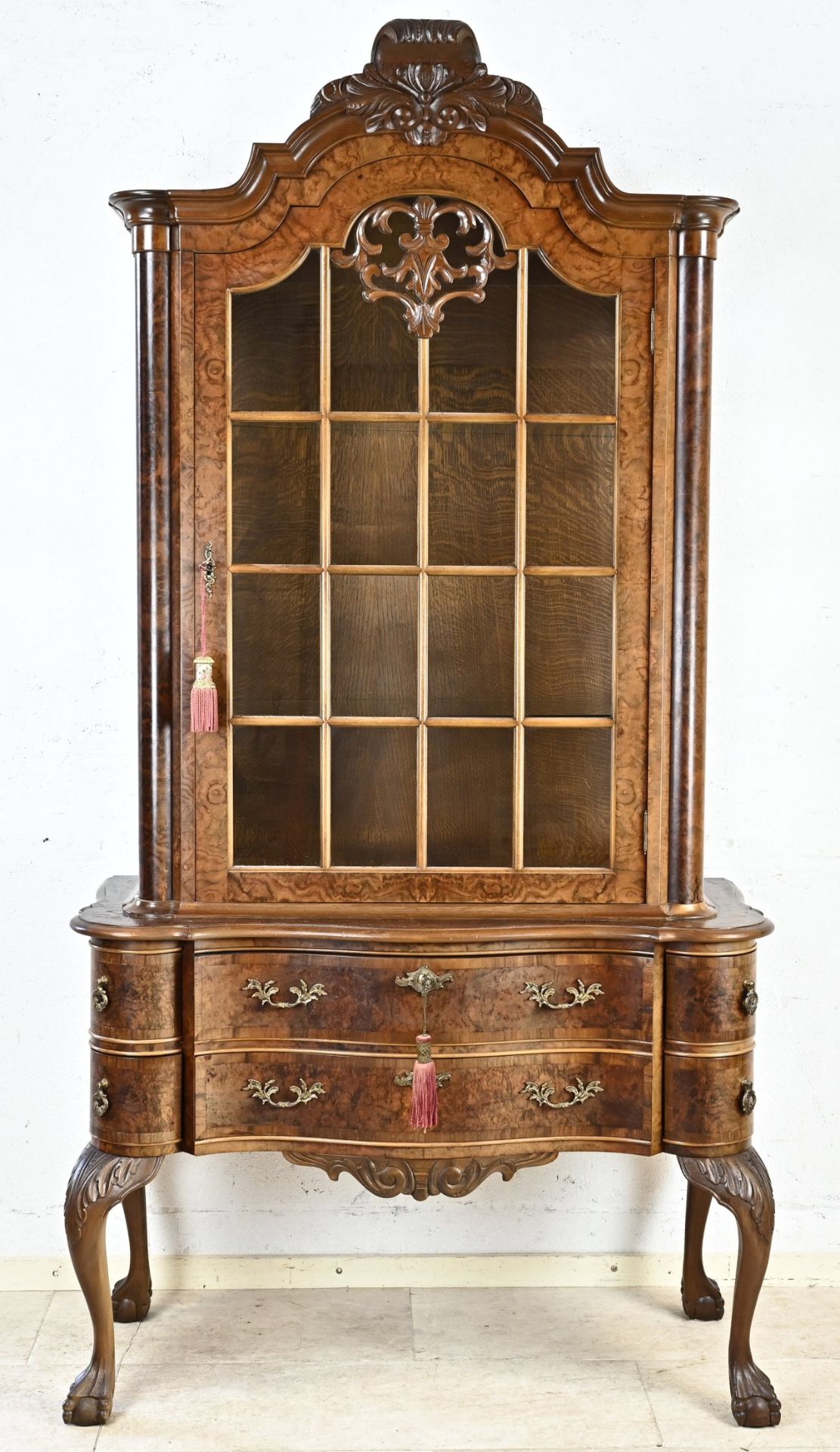 Burr walnut display cabinet