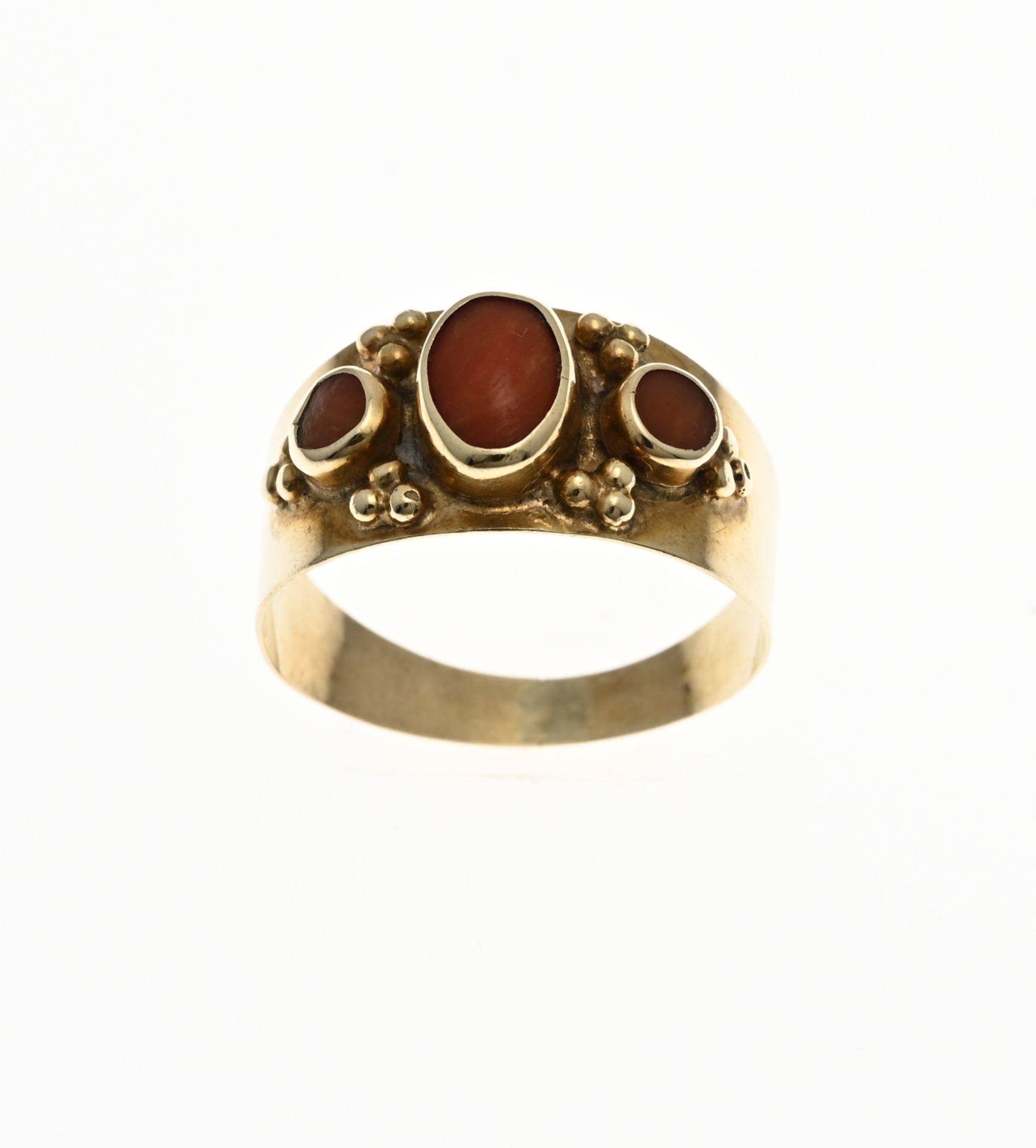 Gold band ring with red coral