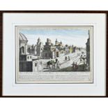 Antique engraving, City of Agra with figures