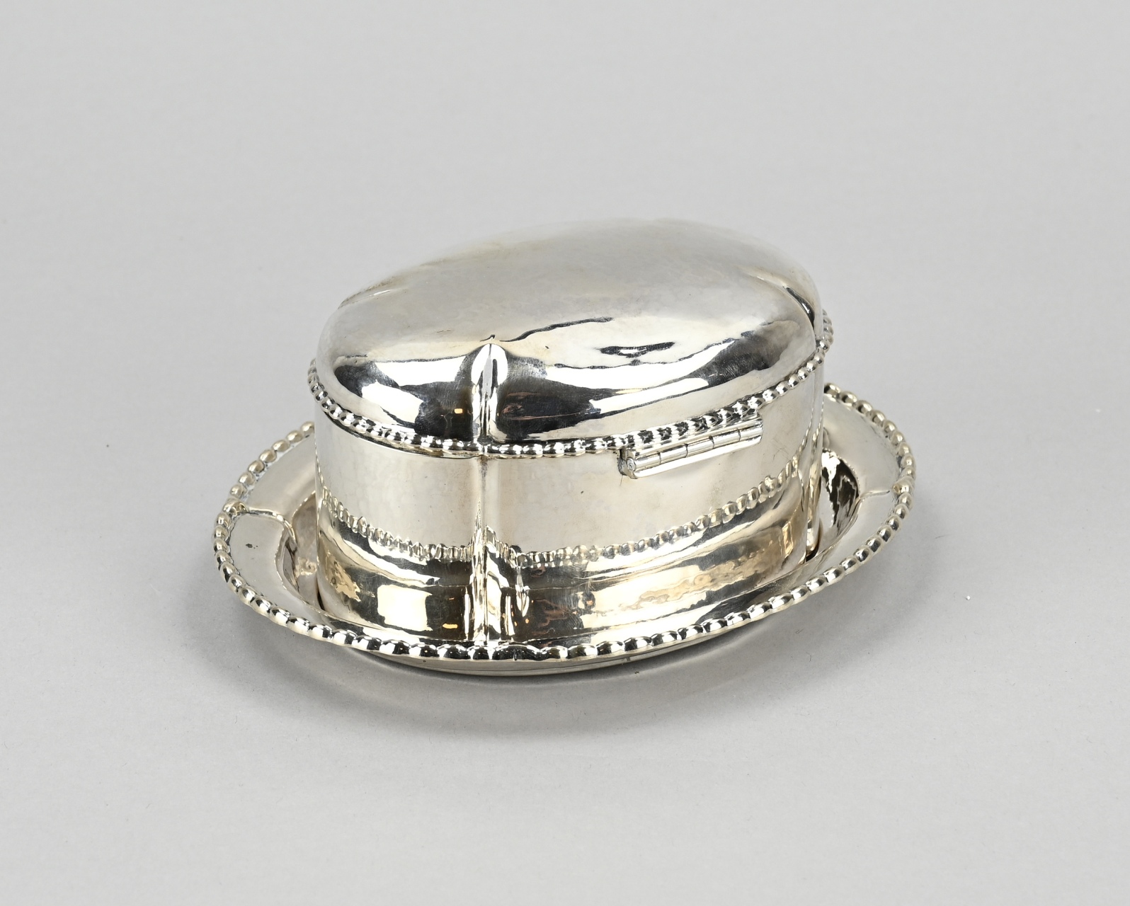 Silver cookie jar with saucer - Image 2 of 2