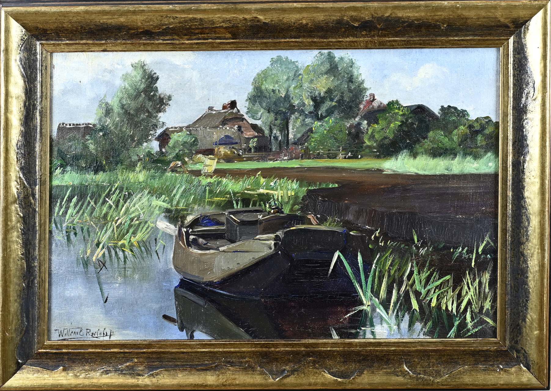 Willem Roelofs Jr. Water pond near farm and rowing boat