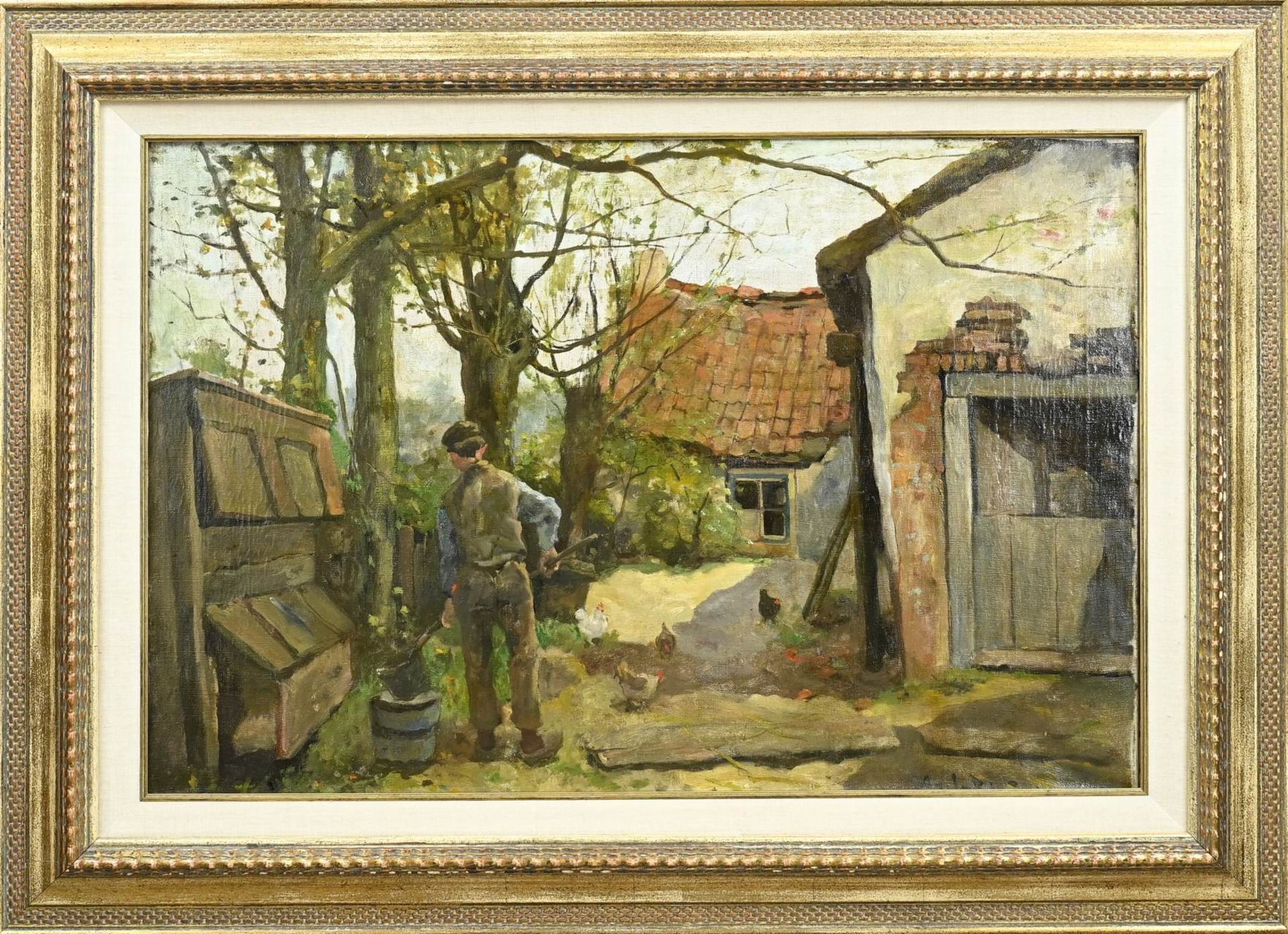 A. de La Riviere, Farm with farmer and chickens