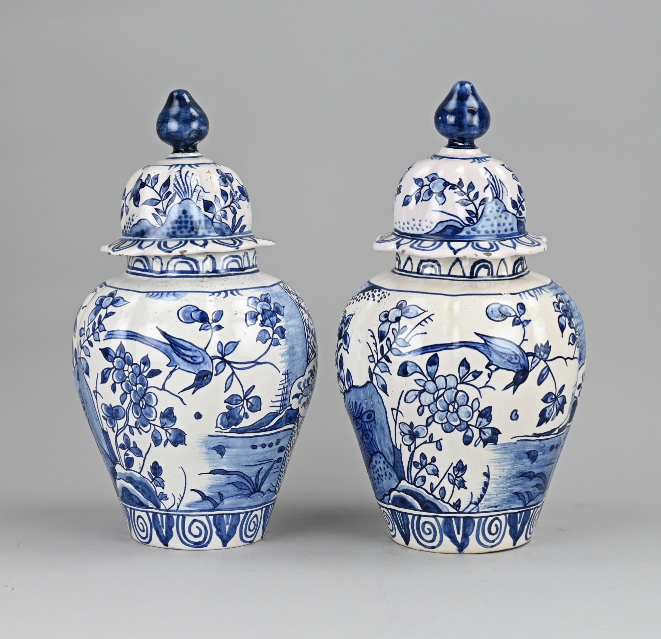 2x Antique Dutch lidded vase, H 32 cm. - Image 2 of 3