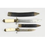 2x Hunting dagger, L 28 - 37 cm.