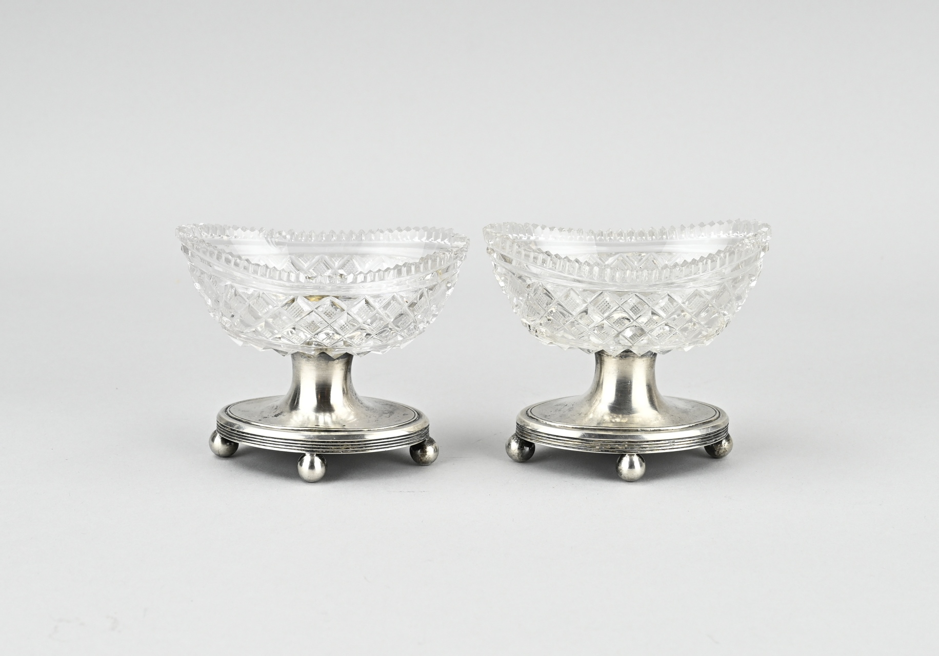 2 Salt cellars on silver base