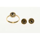 Gold ring & stud earrings with diamond and sapphire