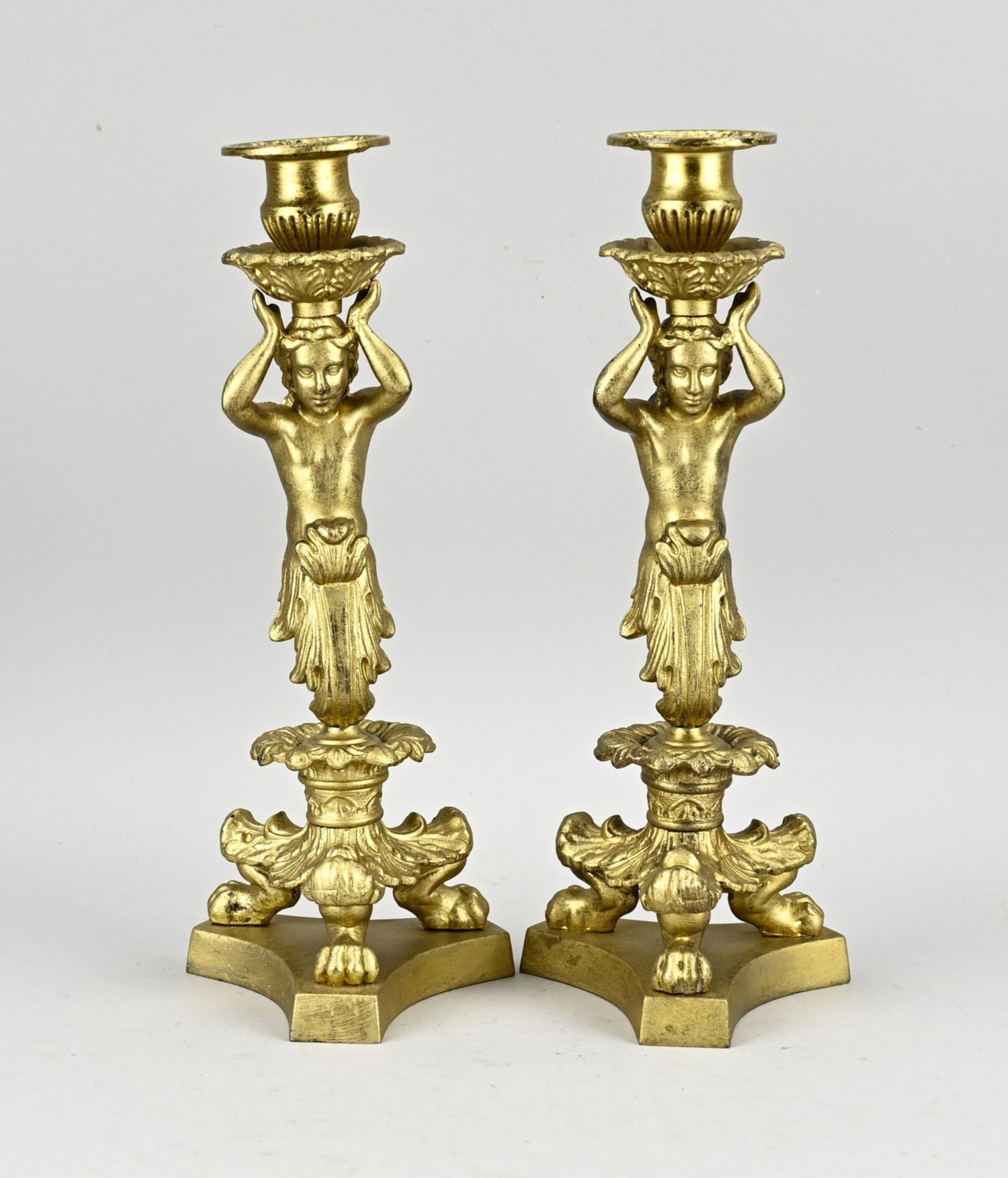 2x Bronze candlestick, H 26 cm.