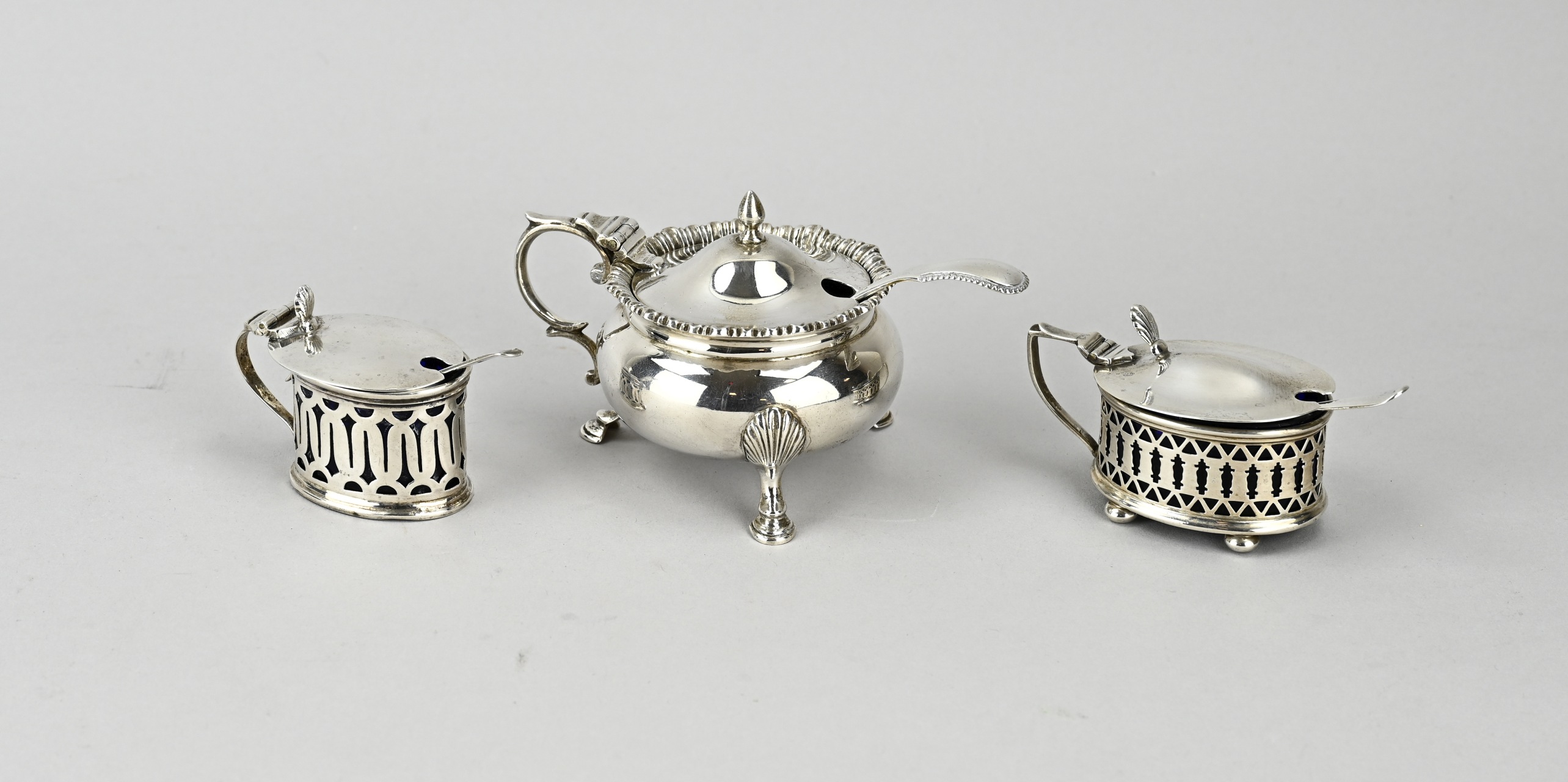 3 Mustard pots with spoons