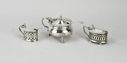 3 Mustard pots with spoons
