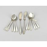 Lot of silver ice cream spoons and butter knives, point fillet