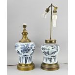 2x Delft vase lamp, H 44 - 60 cm.