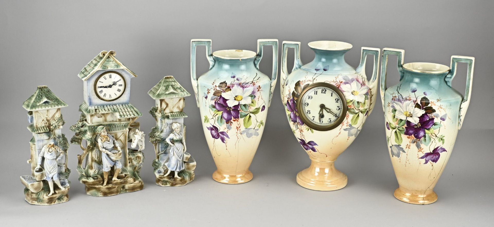 2x Porcelain clock set, 1900