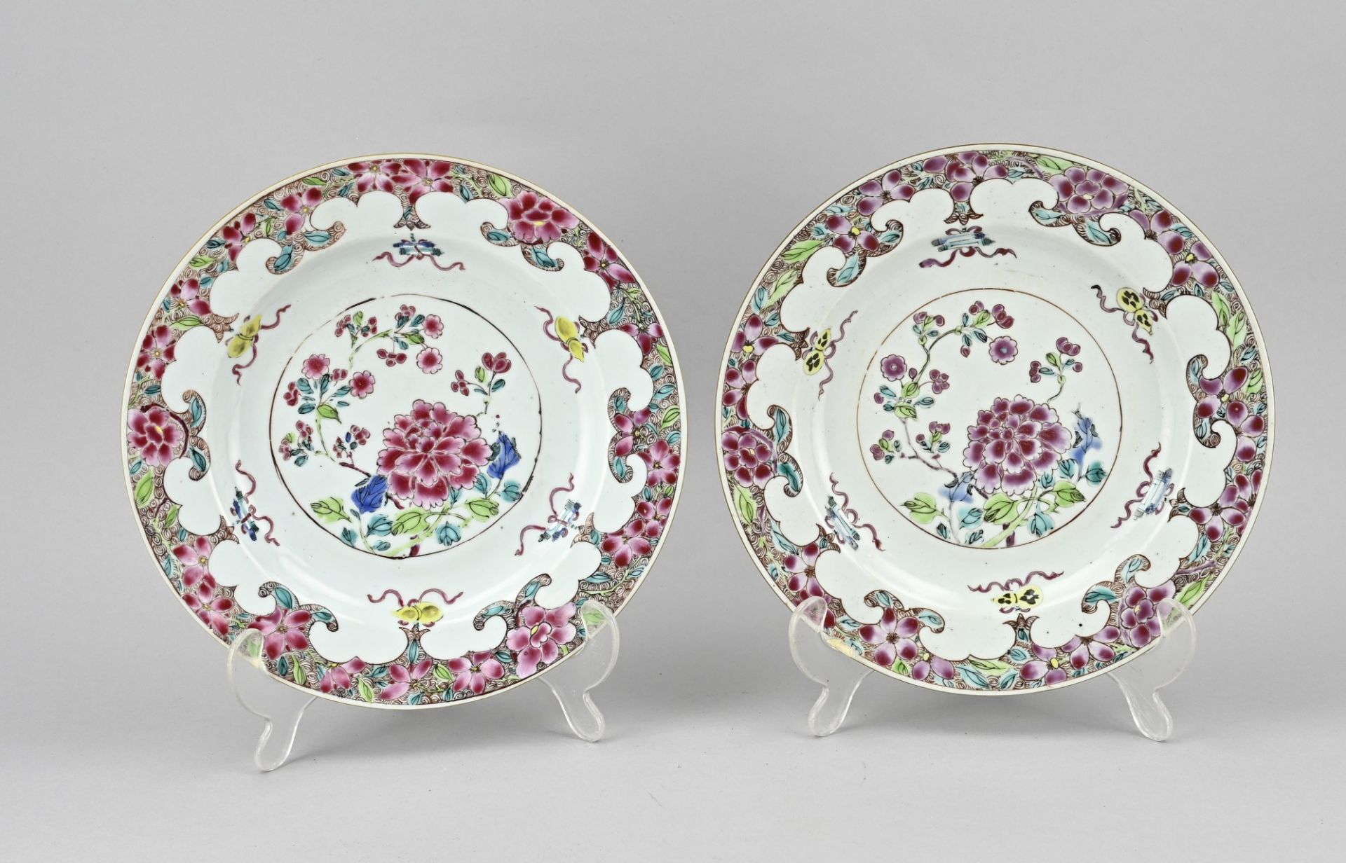 2x Chinese fam. rose saucer Ã˜ 23 cm.