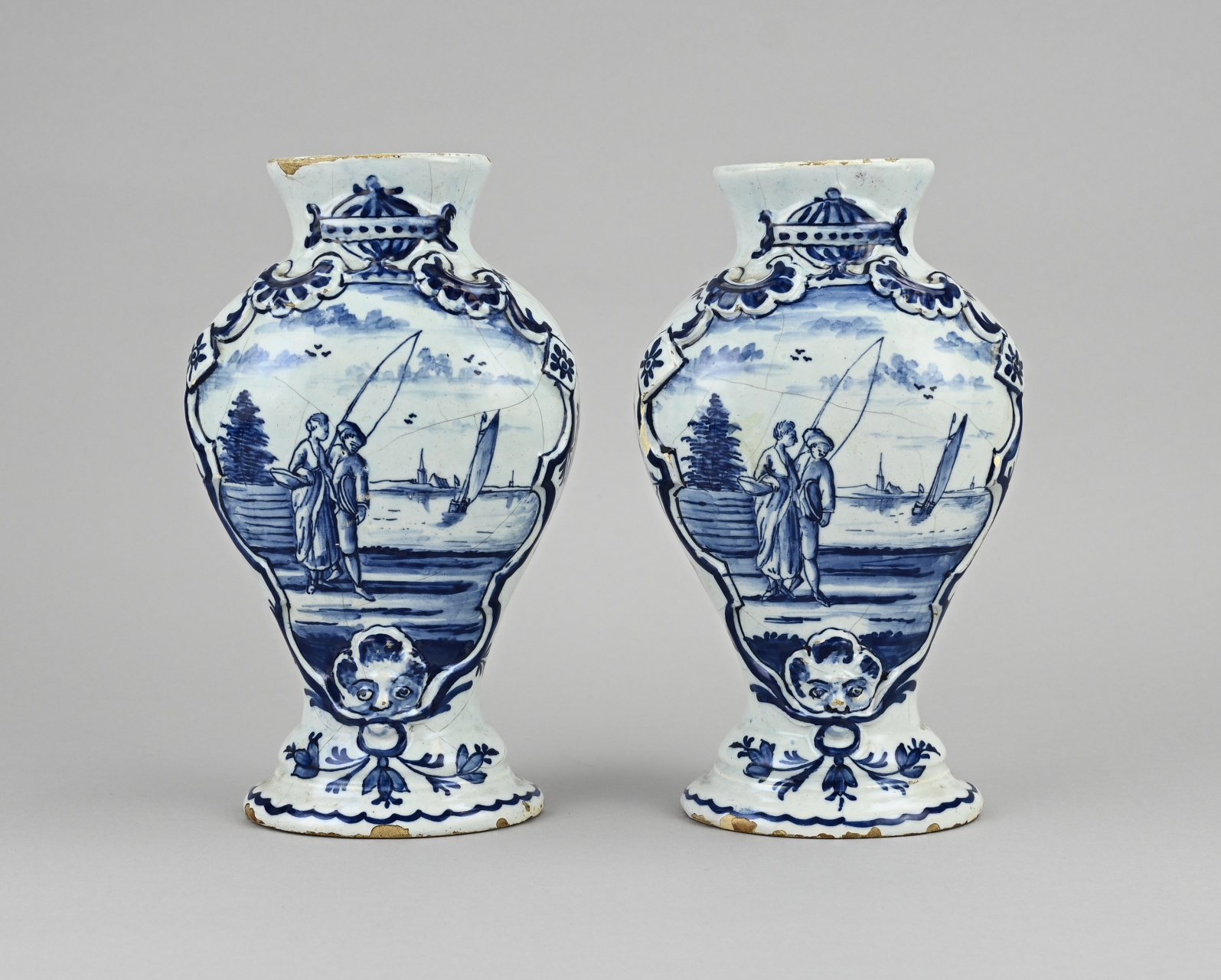 2x Delft vase, H 24 cm.