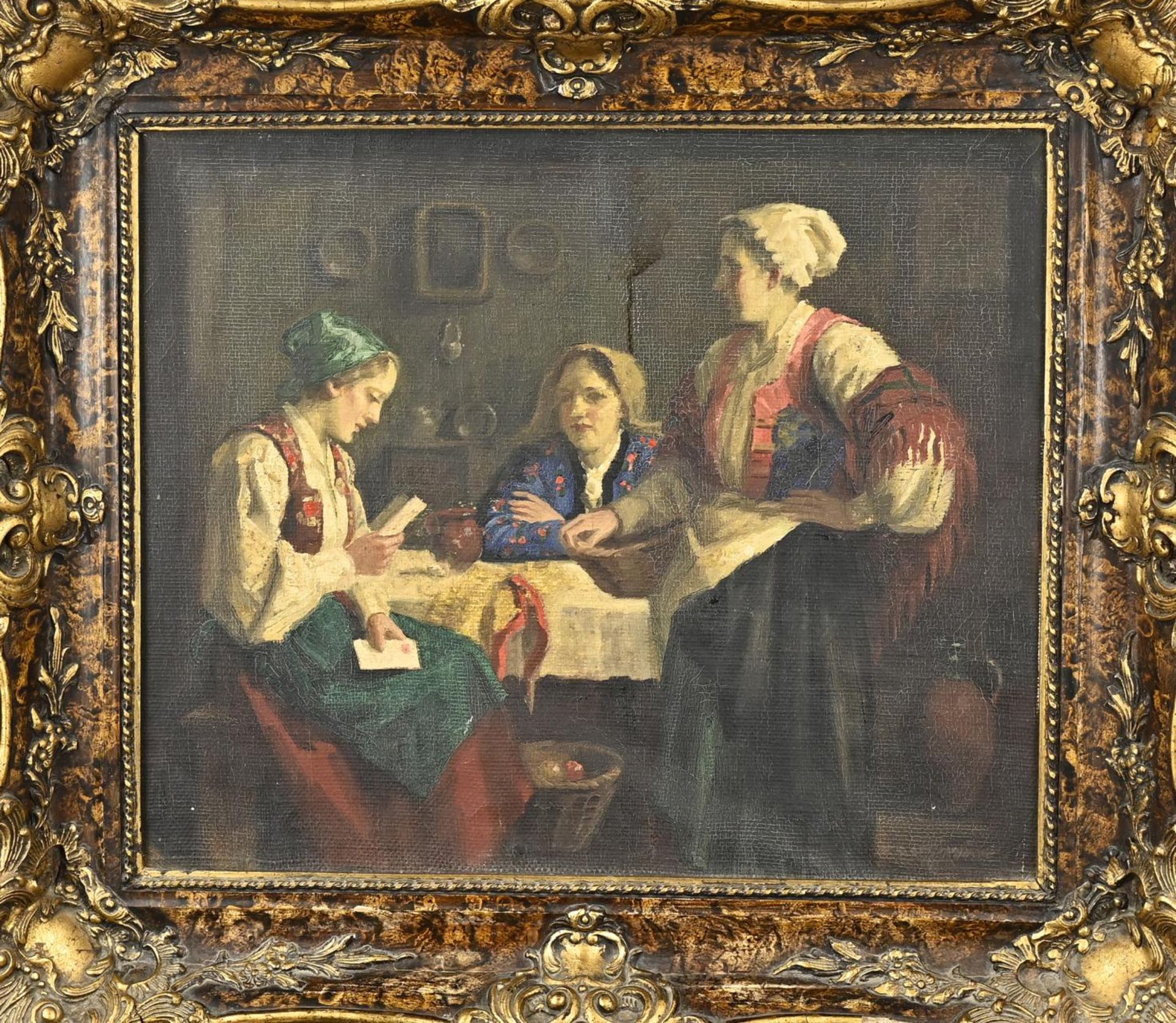 Inexplicably signed, interior with figures