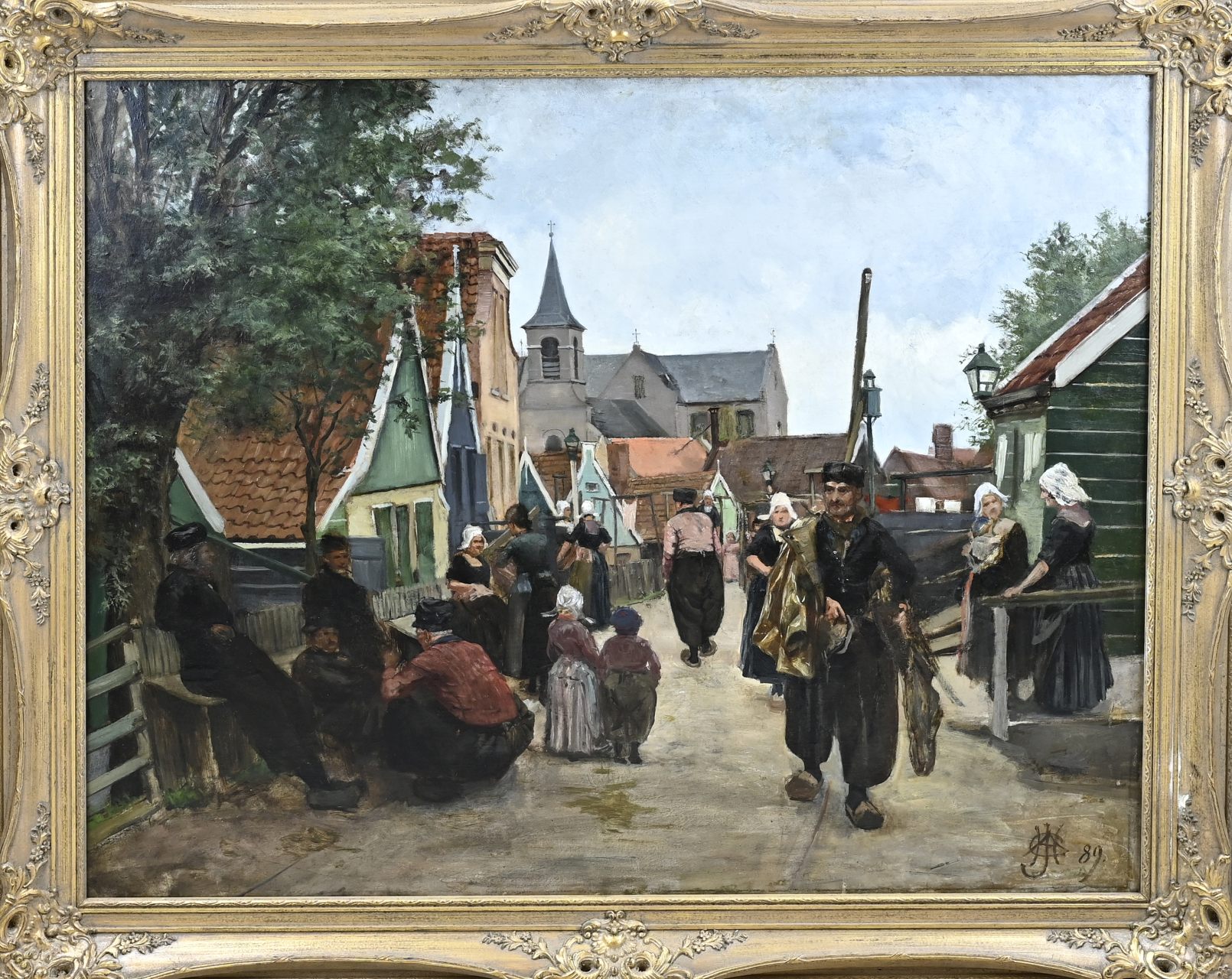 Monogram + 1889, Dutch cityscape (Volendam or Marken)