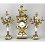 Rare Lyra mantel clock set, 1870