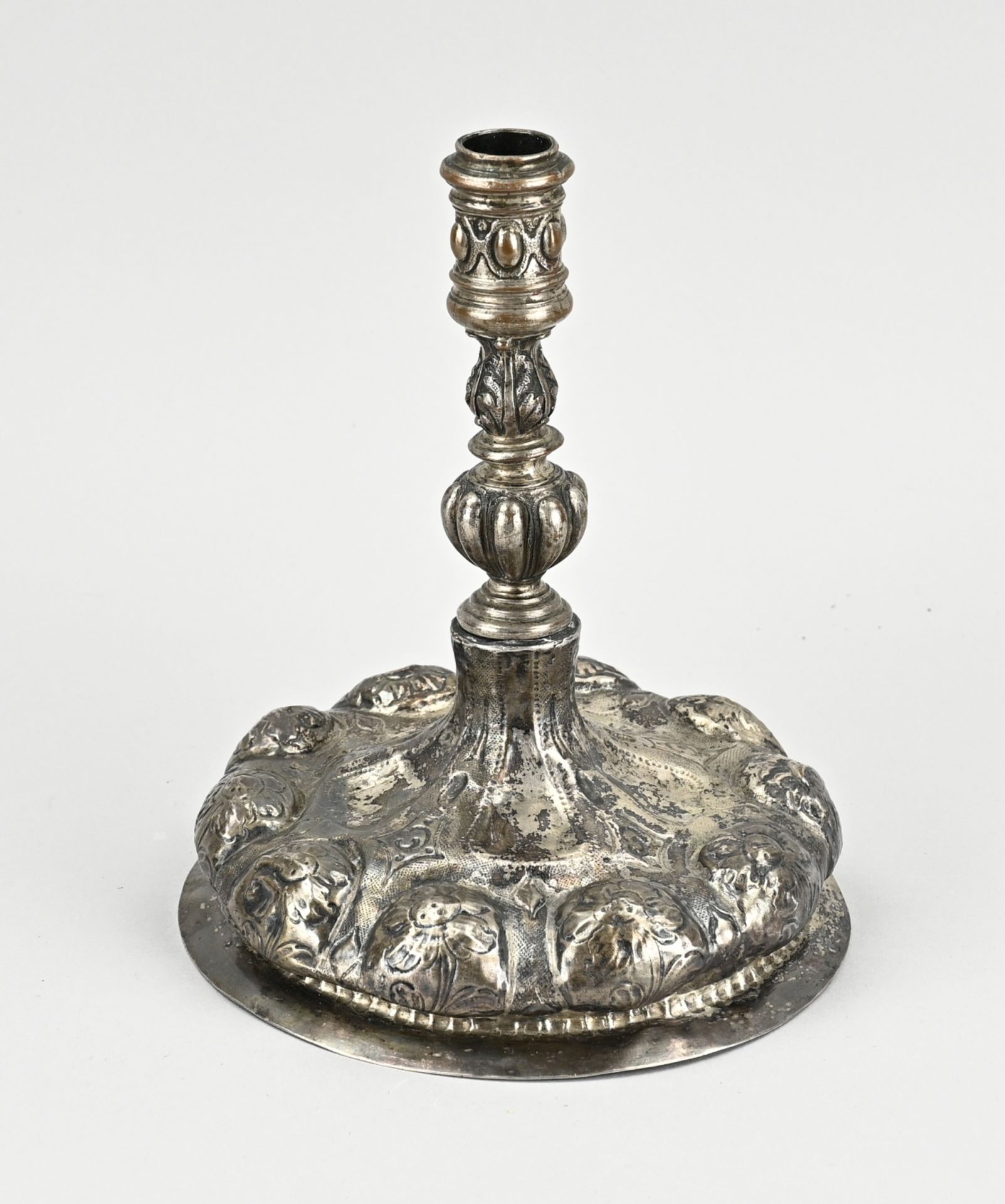 Plated brass candlestick, H 21 cm.