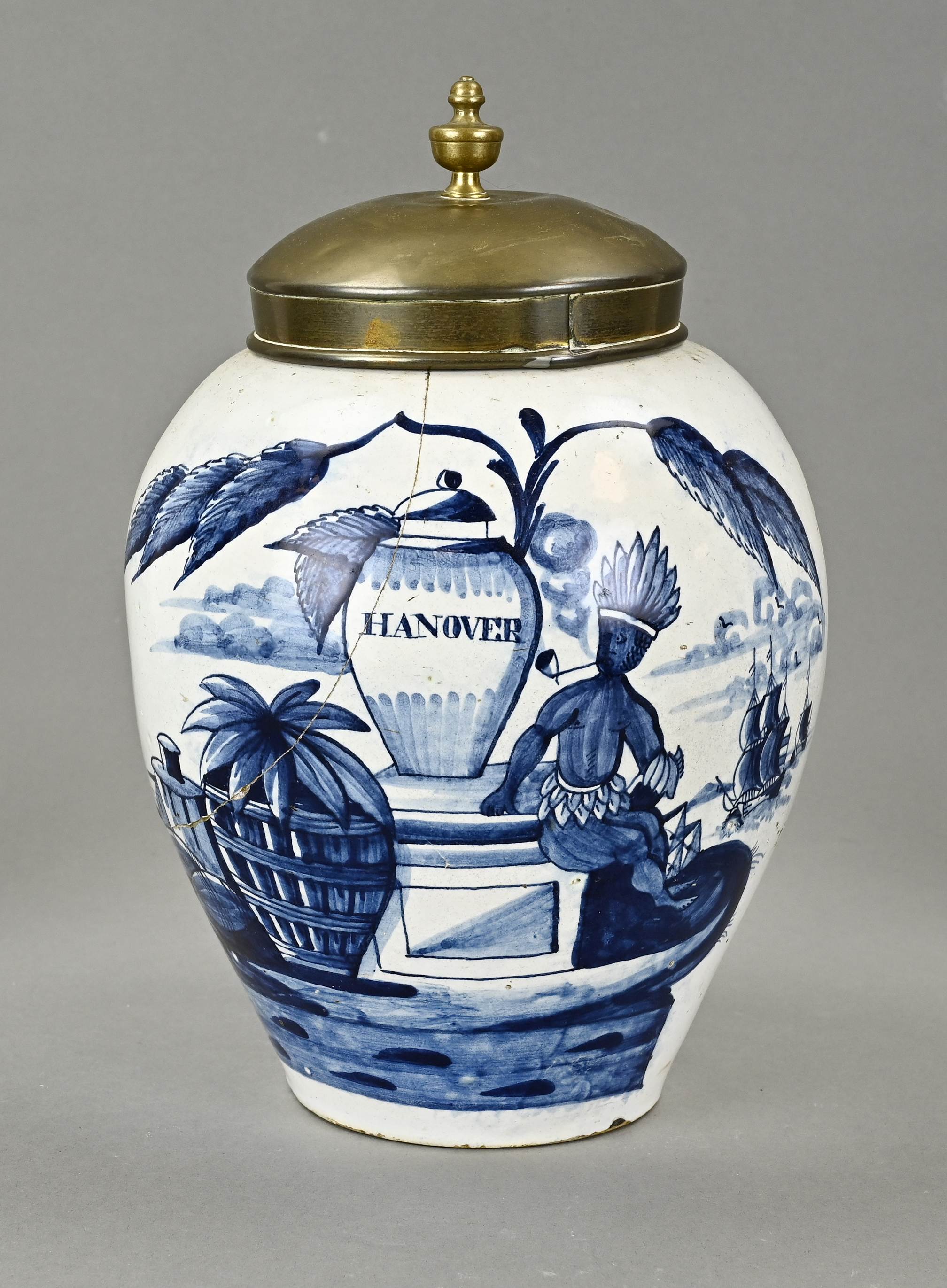 18th century Delft tobacco jar