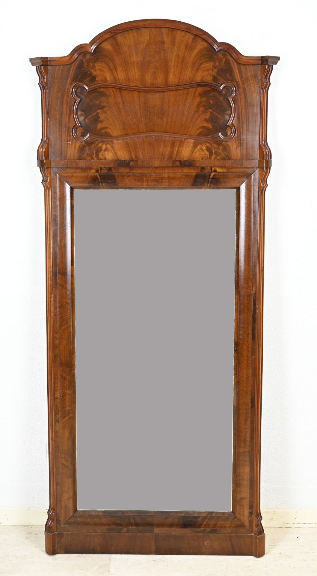 Mahogany mirror, H 155 x W 65 cm.