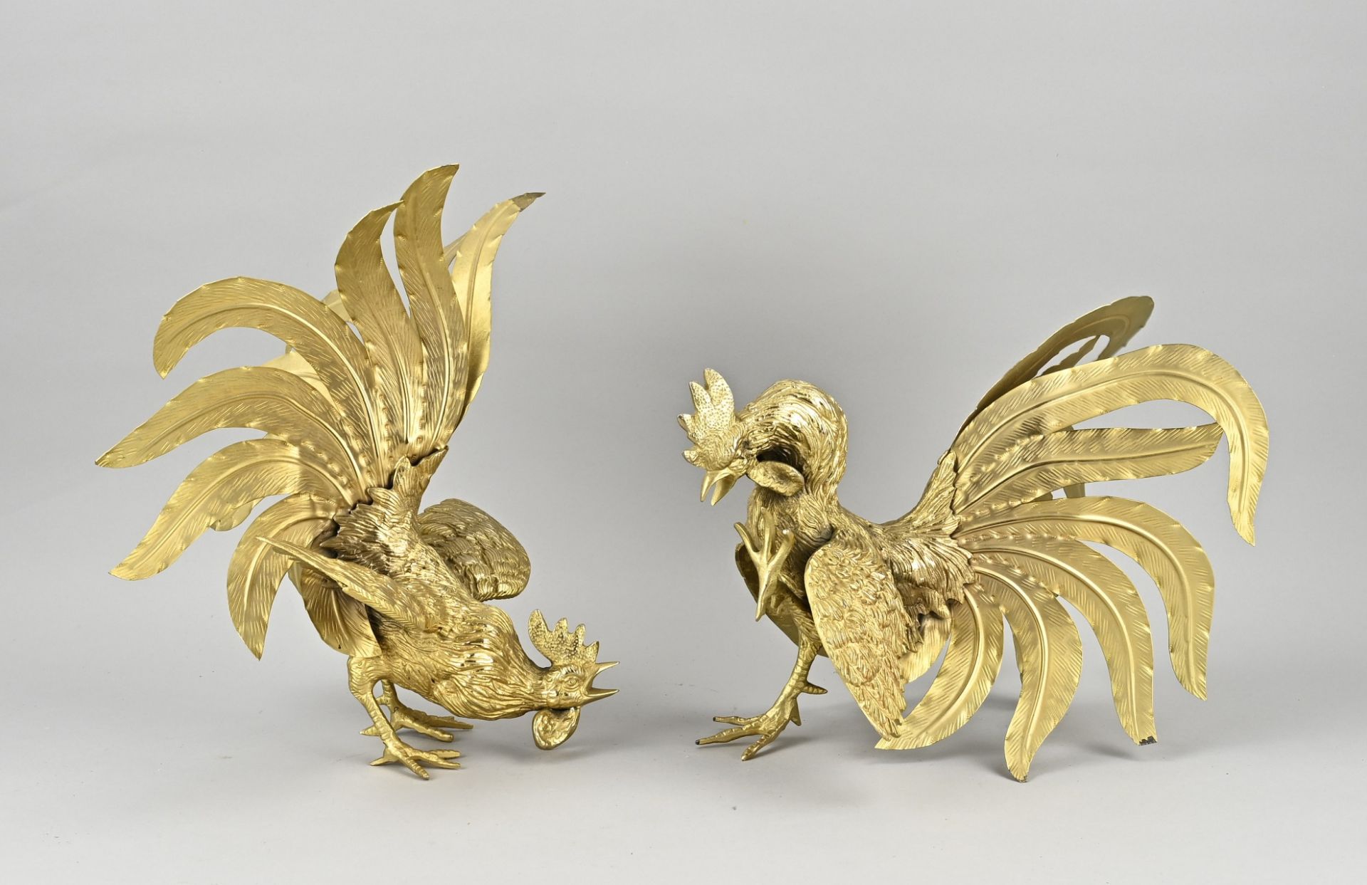 2x Gold-plated brass rooster