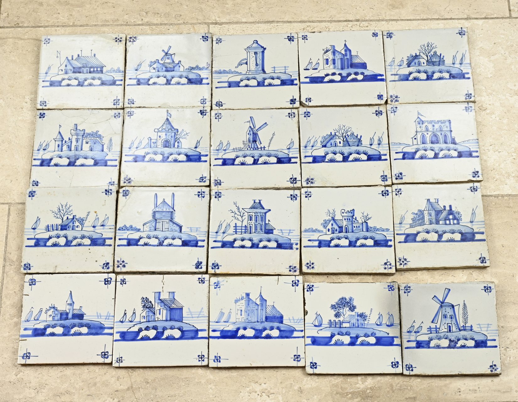 Lot of Frisian water landscape tiles (20 pcs.)