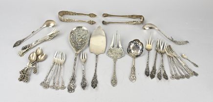 Lot of silver cutlery, flowers and Biedermeier