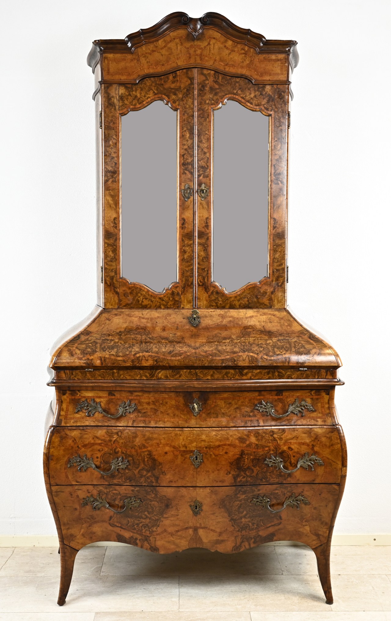 Burr walnut top desk, 1880