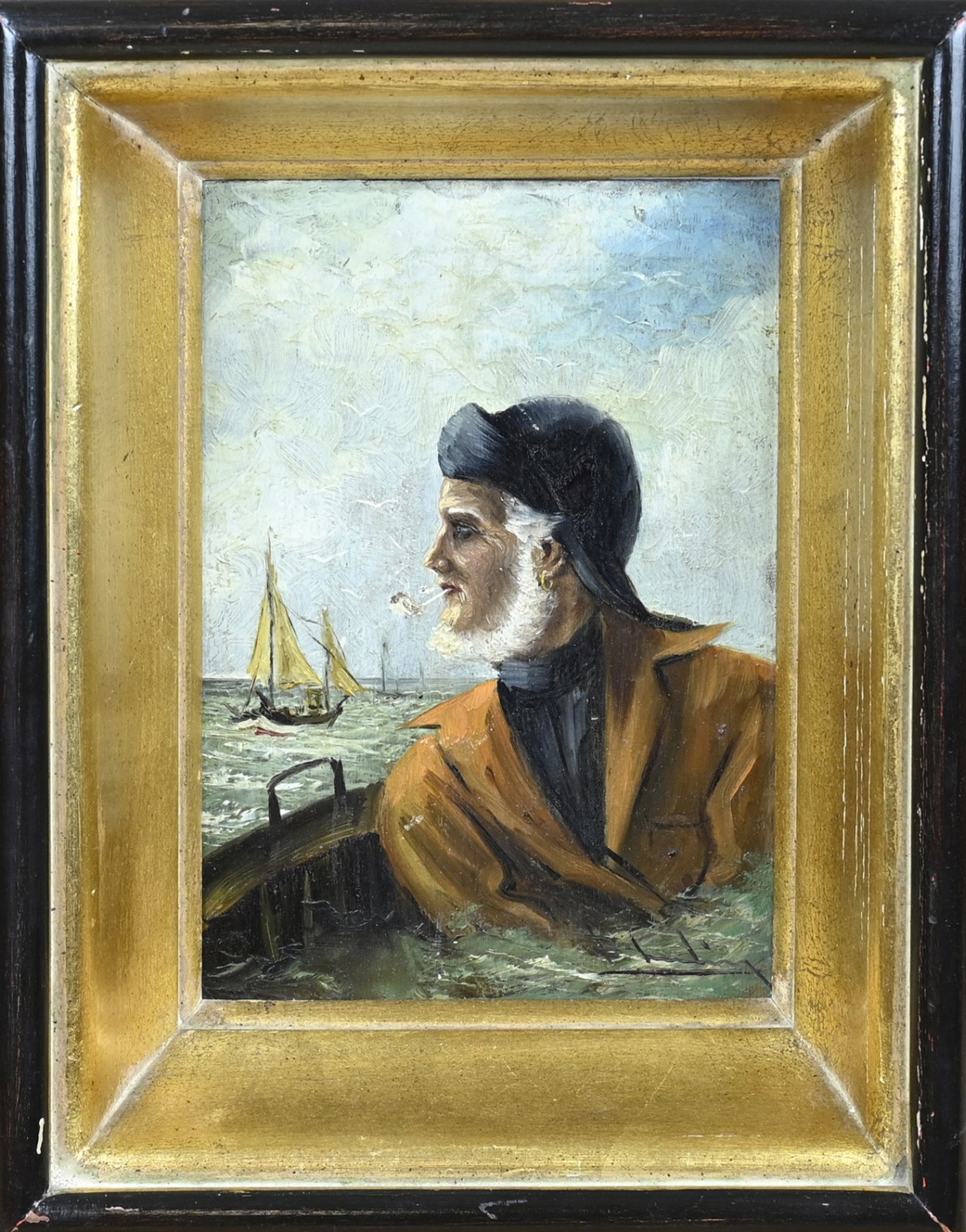 Unclear. signed, Fisherman with pipe
