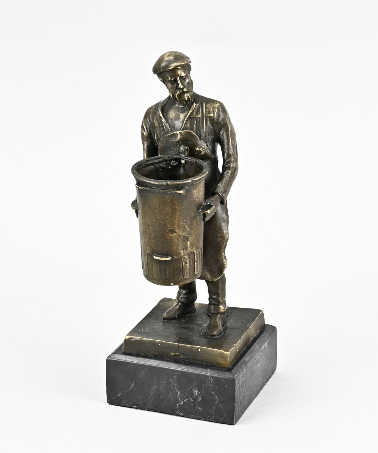 Bronze figure, Man with garbage bin