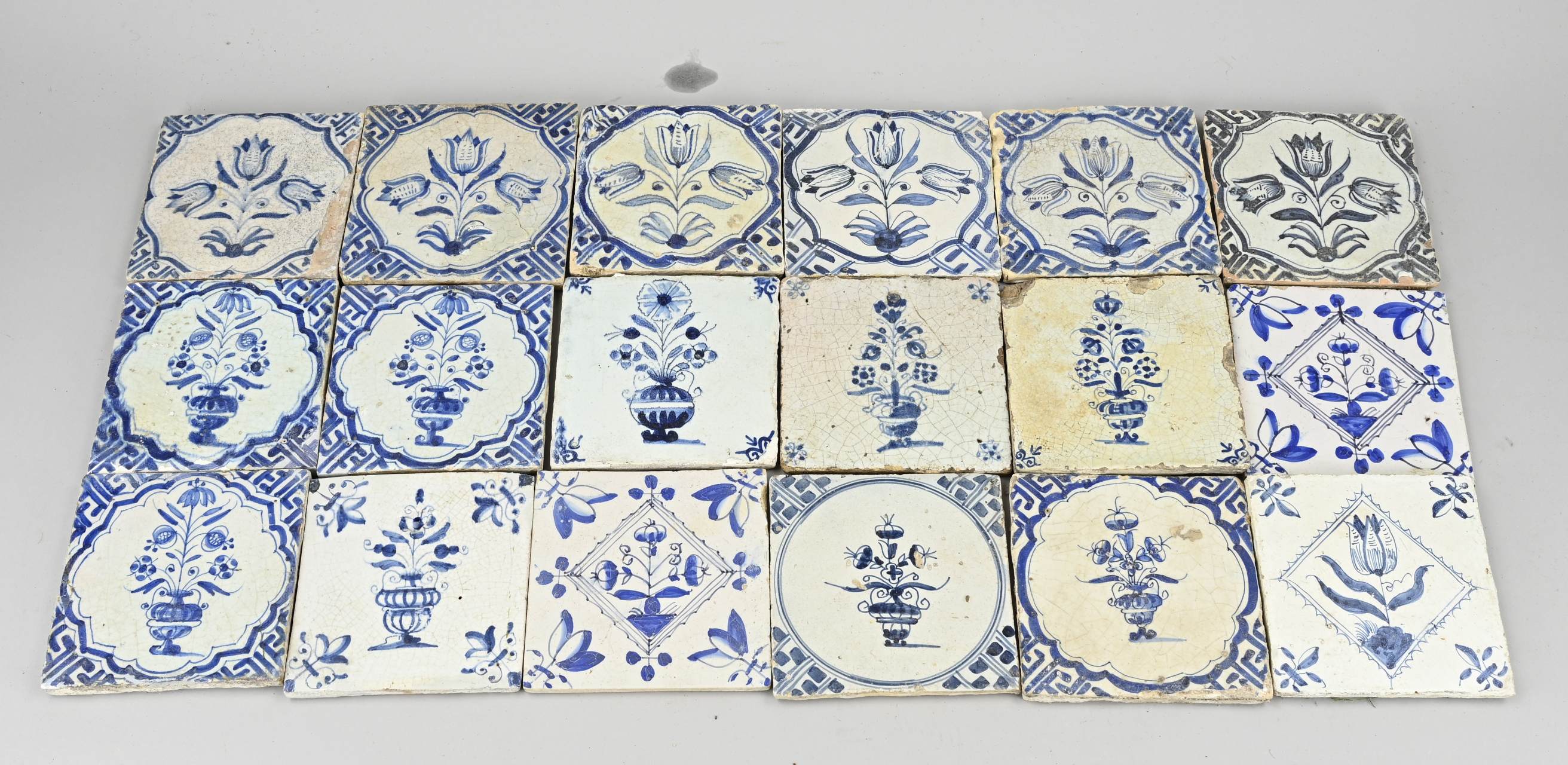 18x Flower vase tile, 17th century