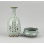 Celadon vase + bowl