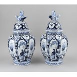 2x Delft lidded vase