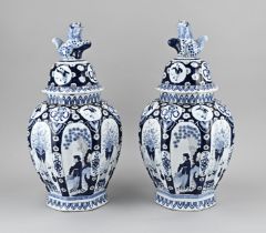 2x Delft lidded vase