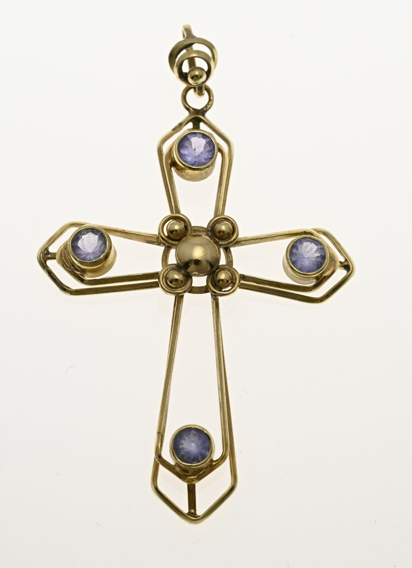 Gold cross pendant with tanzanite