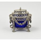 Silver box with blue glass