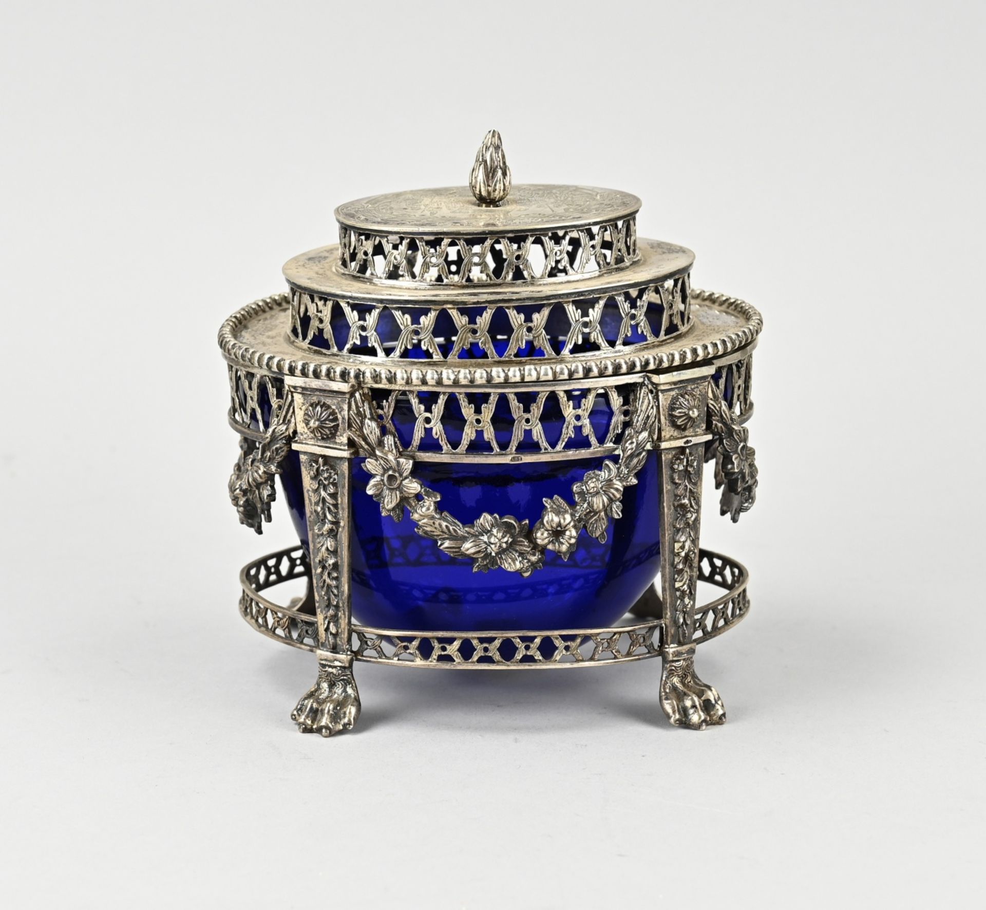 Silver box with blue glass