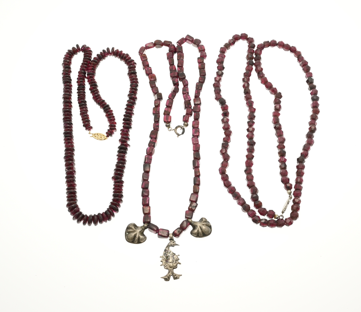 3 Necklaces with garnet