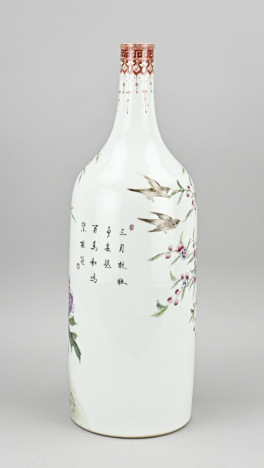 Chinese vase in bottle shape, H 46 cm. - Image 2 of 3