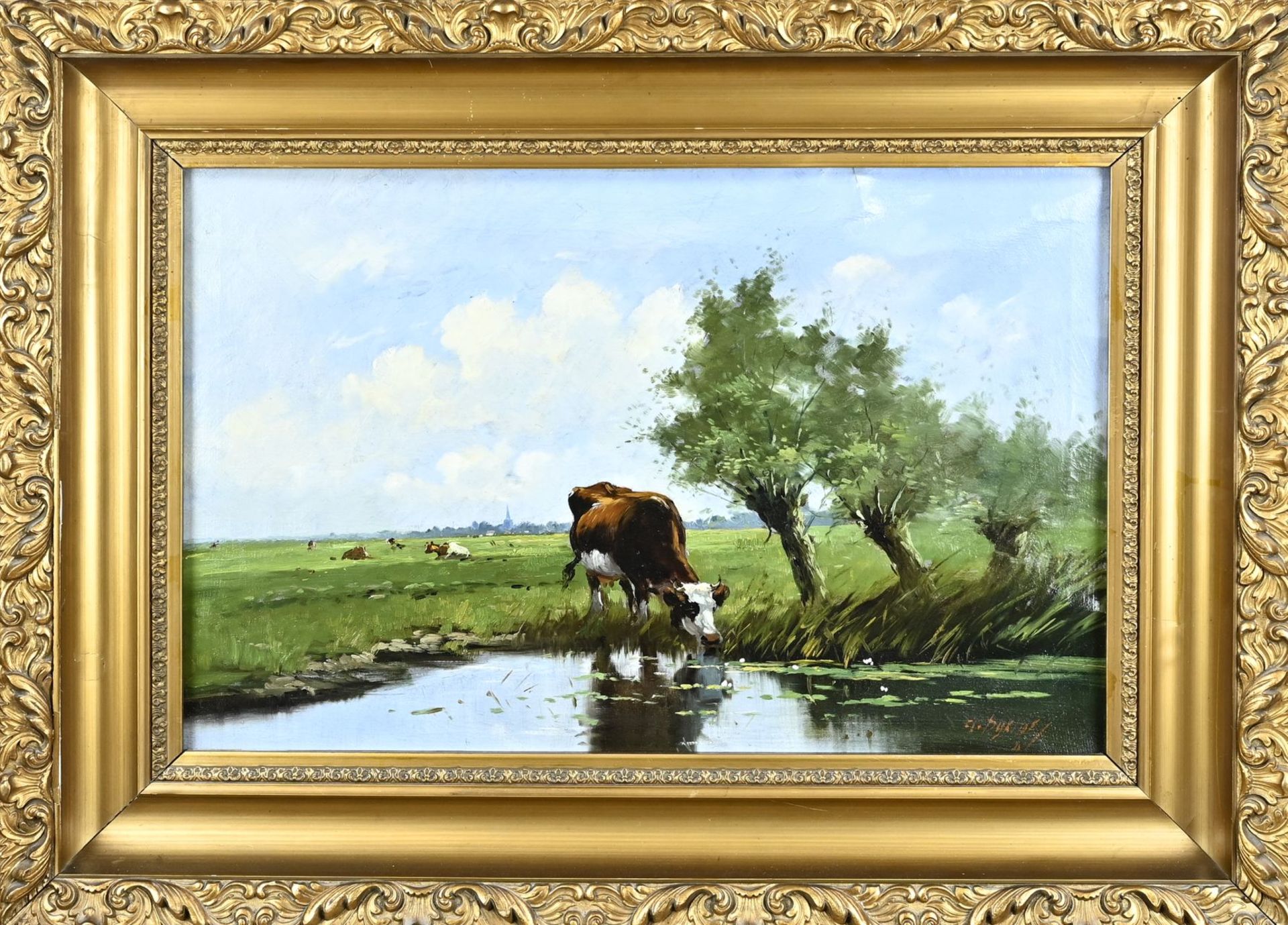 C. van Dijkhof, Landscape with cows and pollard willows