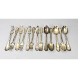 Silver spoons and forks, 12 with line decor