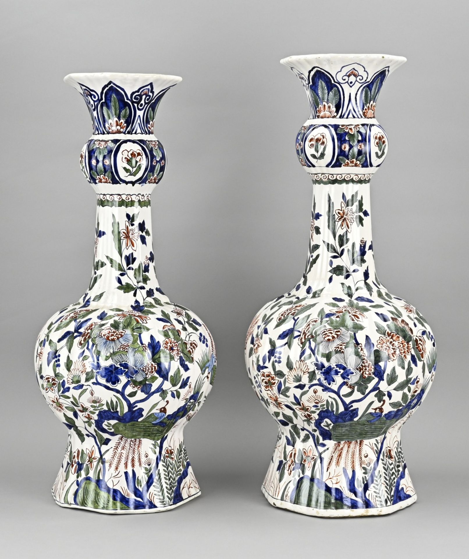 Set of antique Delft vases, H 57 cm.