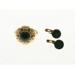 Gold ring & stud earrings (malachite)