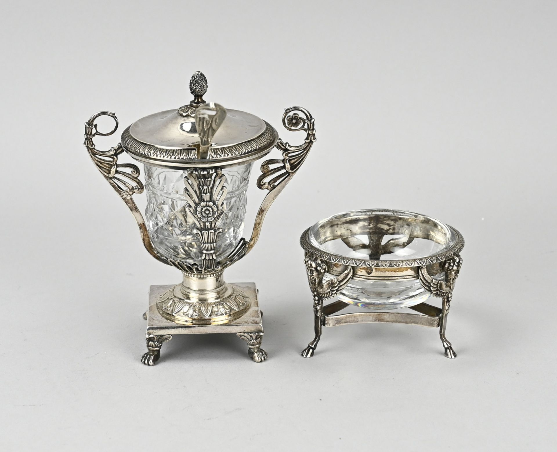 Mustard pot and salt cellar with spoon