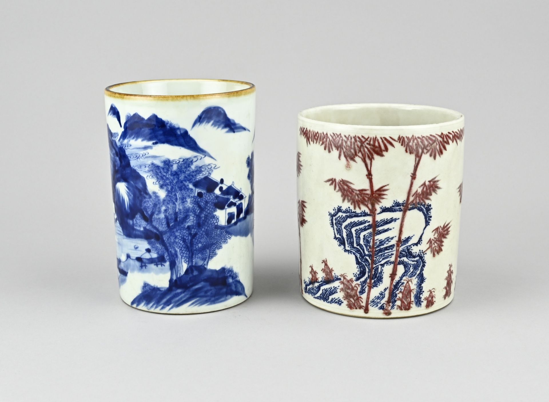 2x Chinese brush pot