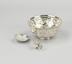Silver cream bowl and spoon