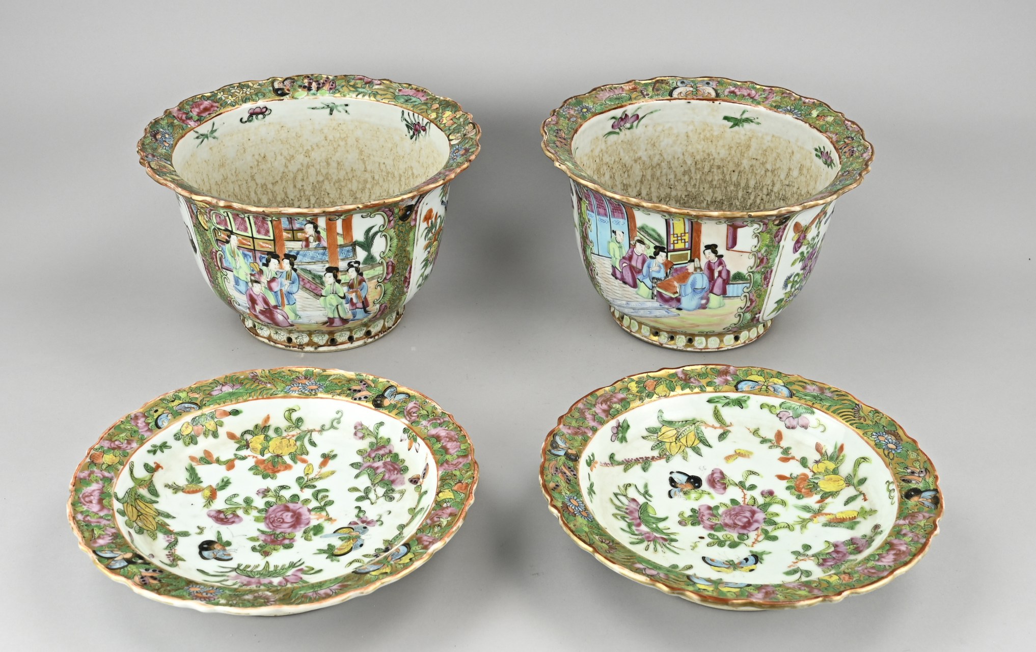 2x Canton flower pot + saucer - Image 2 of 3